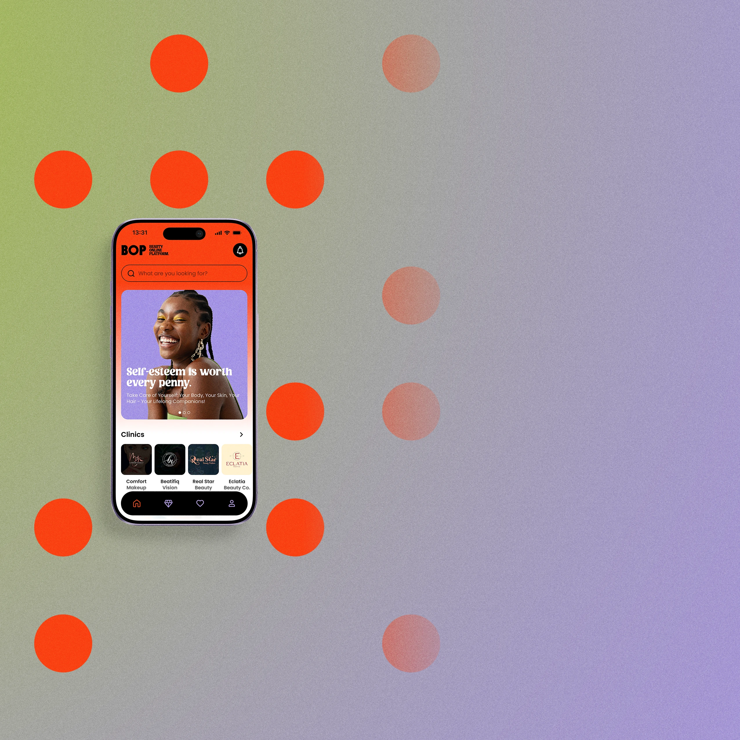 BOP app — beauty commerce home screen