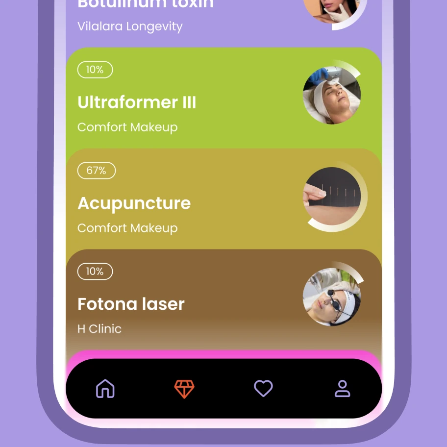 Beauty Wallet app — procedures list